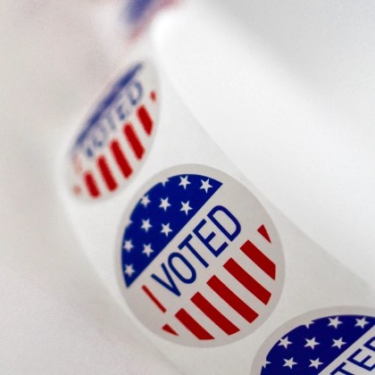 Roll of stickers that say I Voted