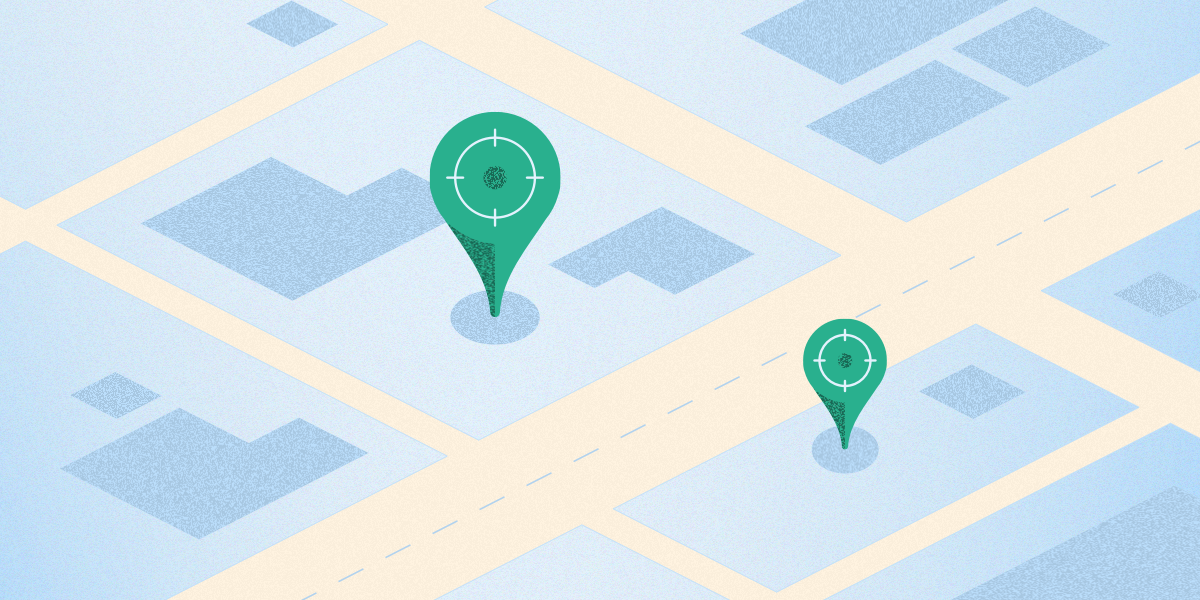 graphic showing pins on a city map to illustrate geotargeting