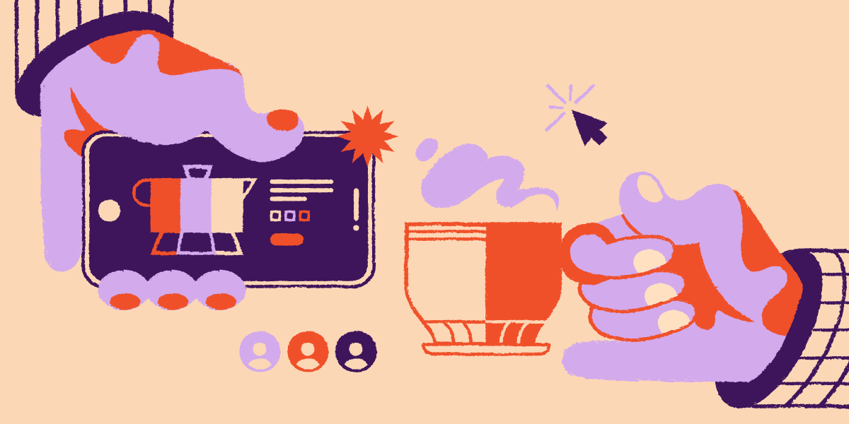 a graphic illustrating personalized ads for coffee