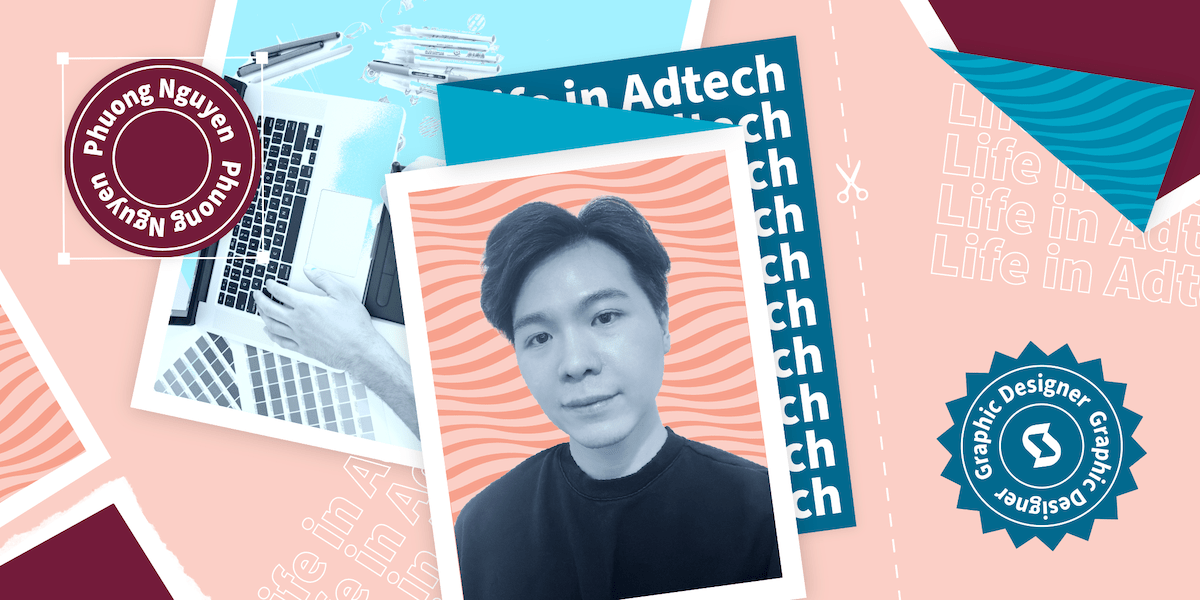 graphic that shows a photo of a man surrounded by a laptop themed collage