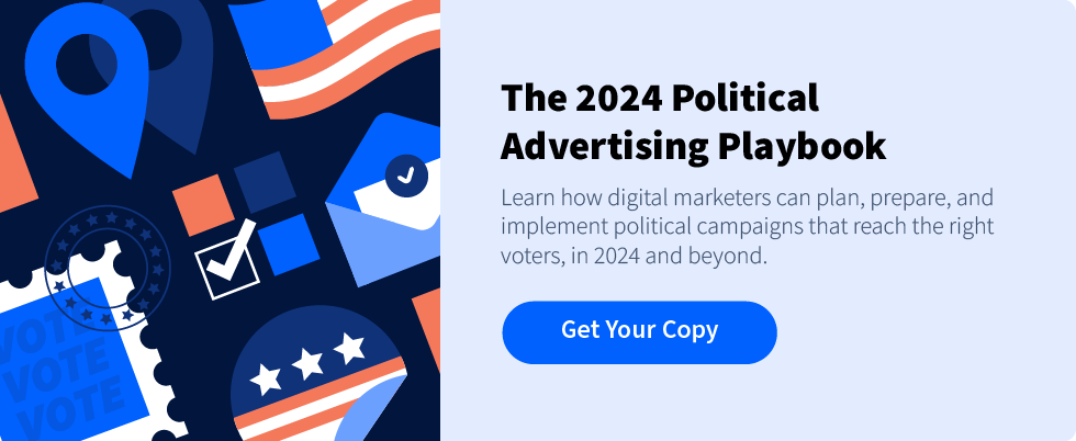 graphic illustrating political elections with a call to action to down the 2024 Political Advertising Playbook 