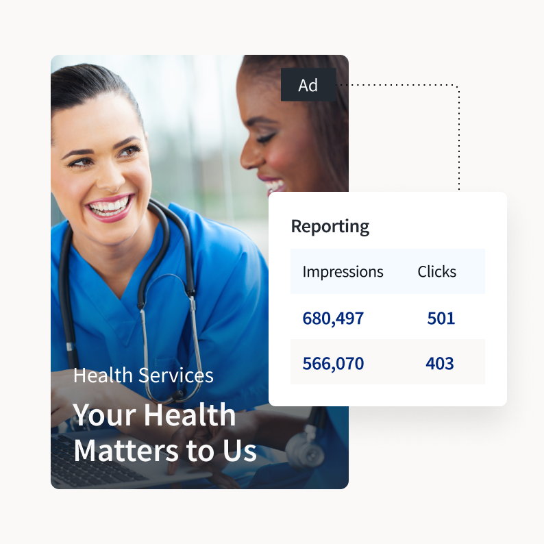 An example of a healthcare ad with reporting metrics