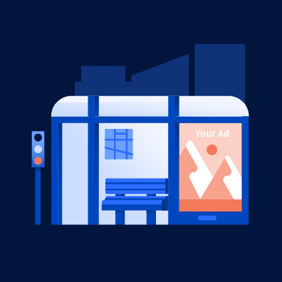 Illustrative graphic of a digital out-of-home ad on a bus shelter